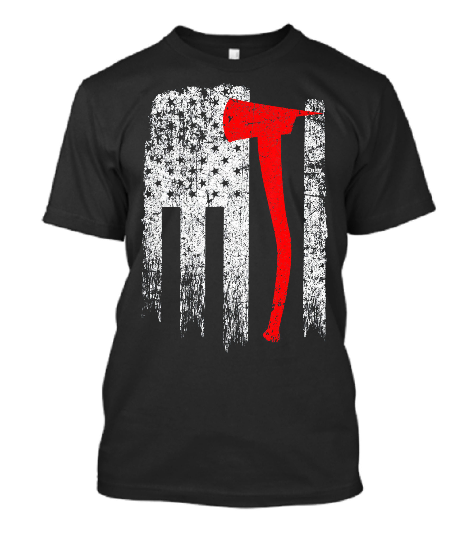 Vintage USA Firefighter American Flag Axe Red White Stars Stripes T-Shirt