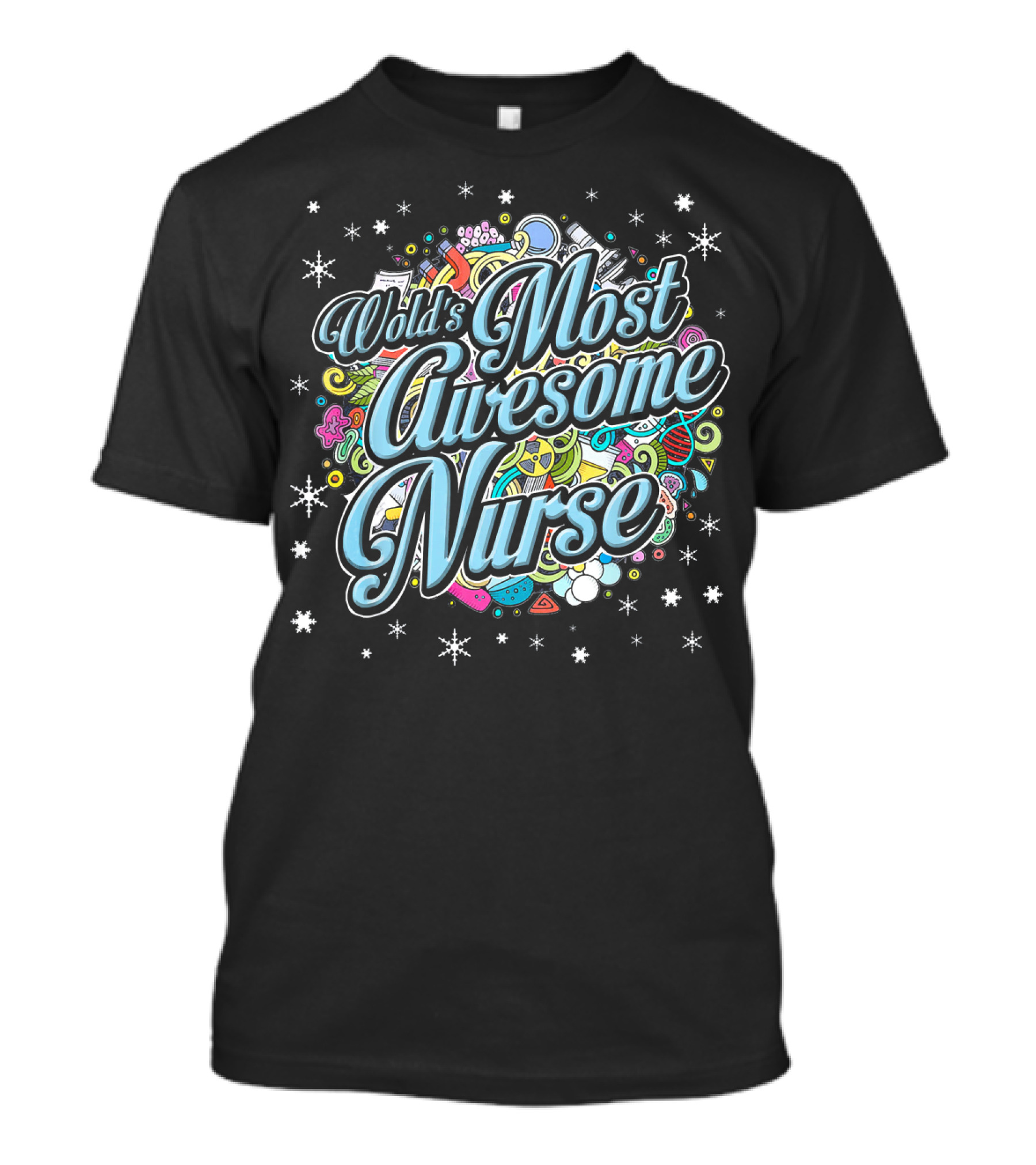 Wold's Most Awesome Nurse Colorful Doodle Stars T-Shirt