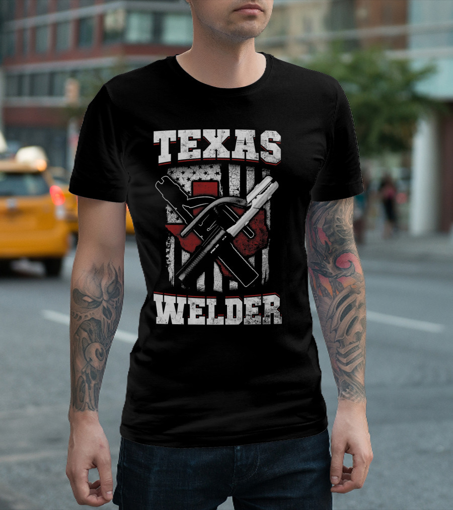 Texas Welder Longsleeve American Flag Welding Tools T-Shirt