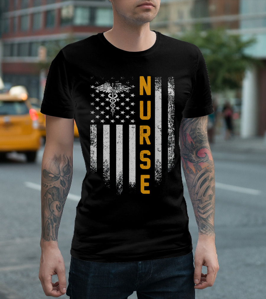 USA Nurse American Flag Patriotic Caduceus T-Shirt