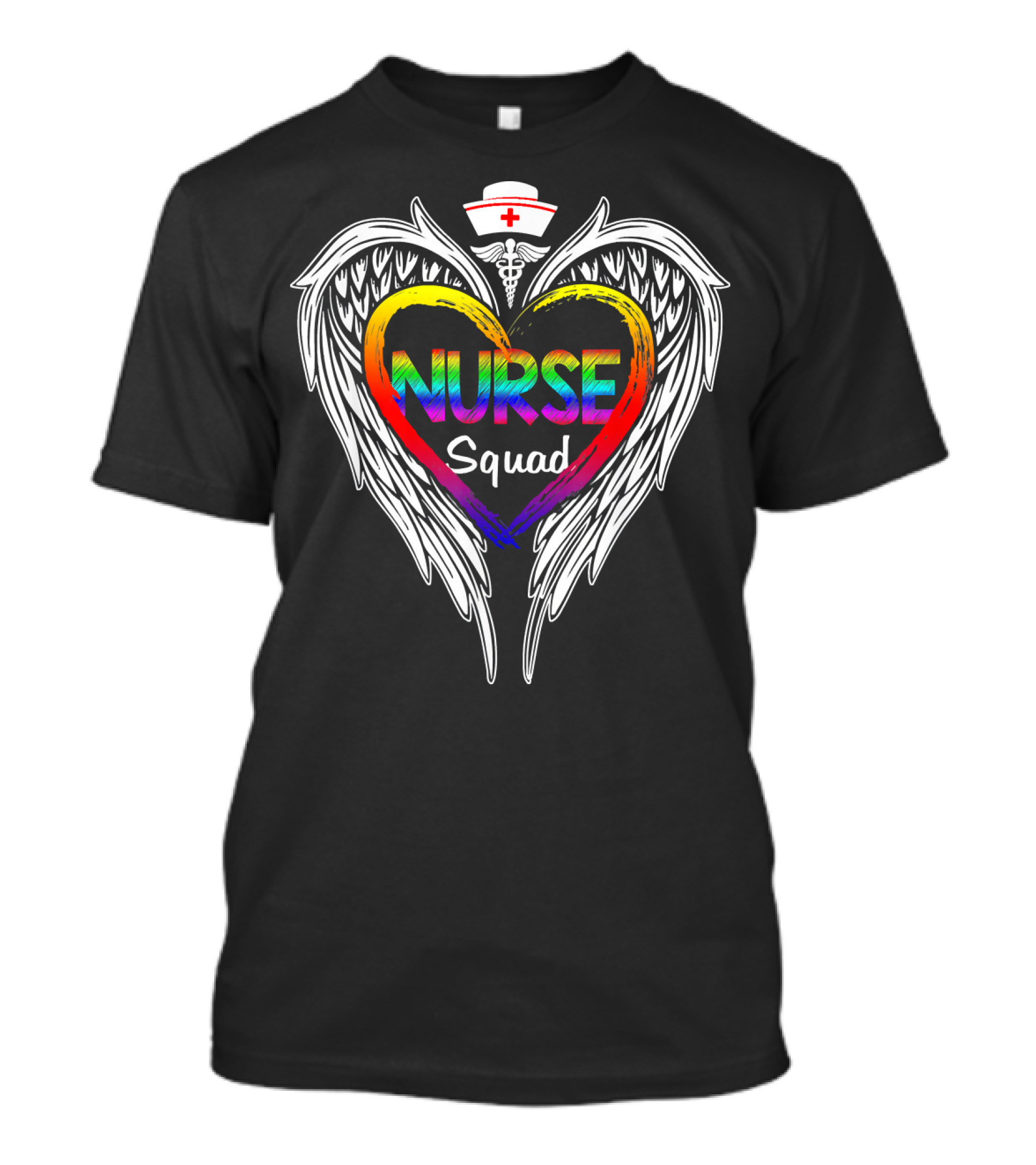 Nurse Squad Funny Nursing Rainbow Heart Wings Nurse Hat T-Shirt