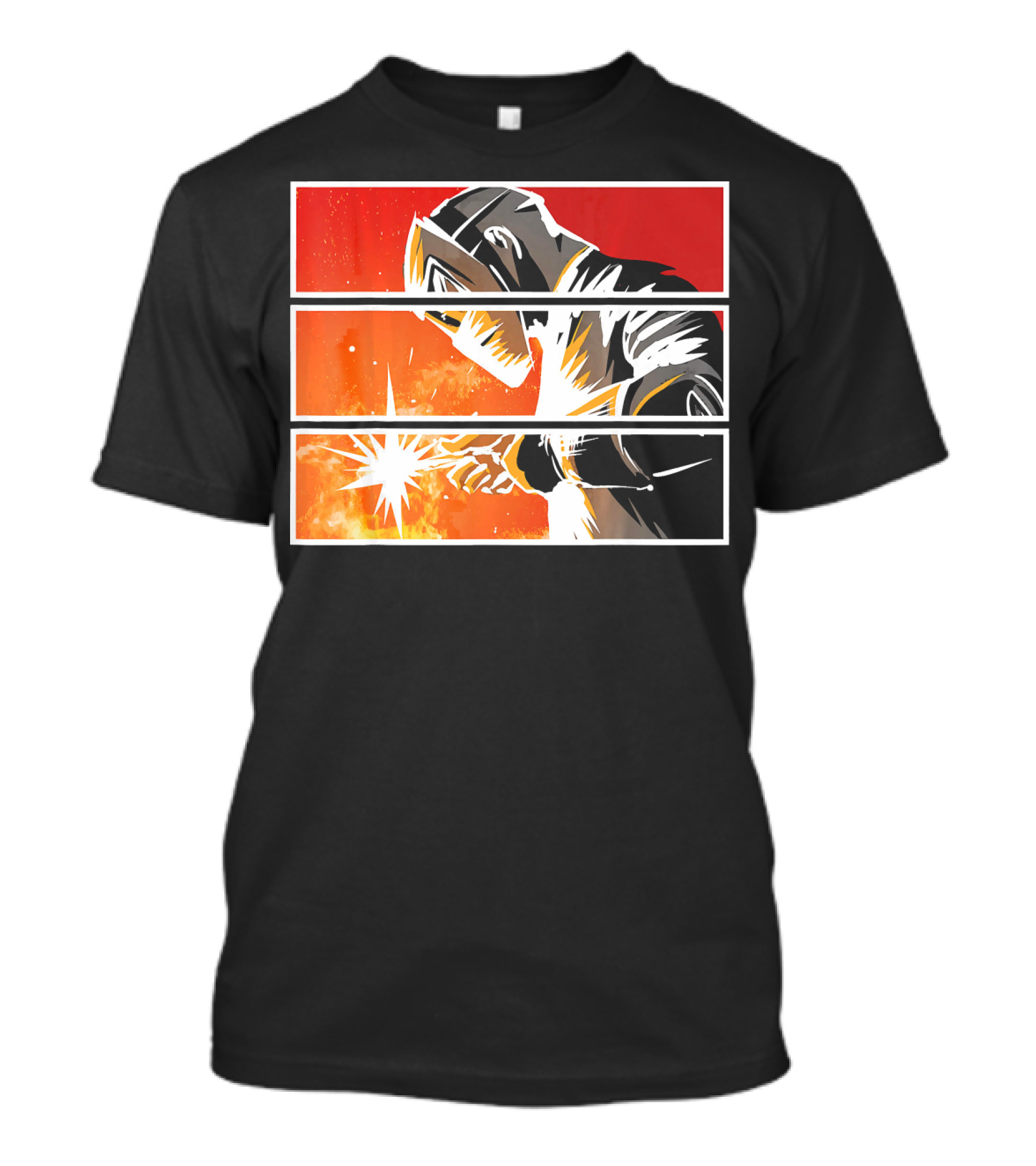 Welder For Christmas Welding Illustration With Spark And Mask In Triptych T-Shirt