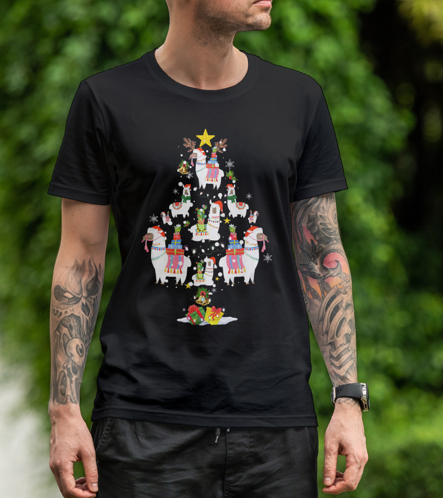 Nurse Llama Christmas Tree Lights Holiday Gifts T-Shirt