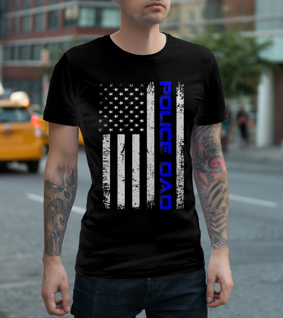 USA Police Dad American Flag T-Shirt