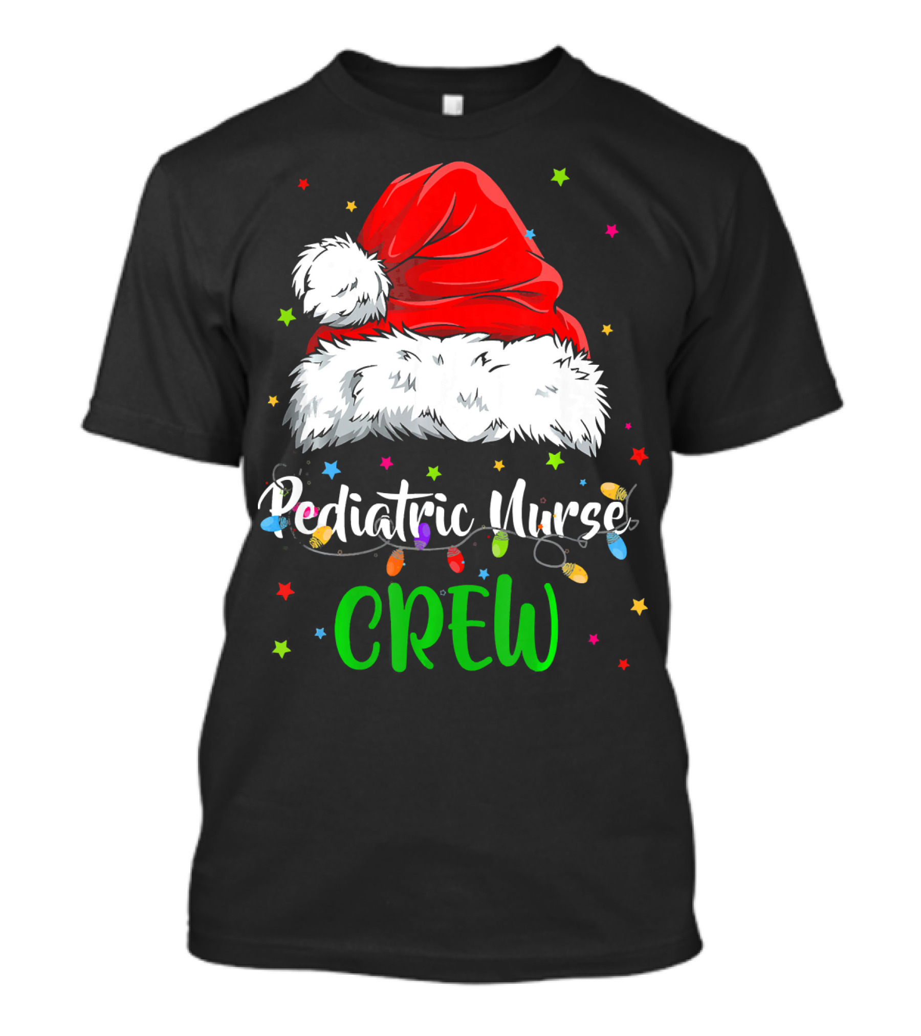 Santa Hat Pediatric Nurse Crew Xmas Lights T-Shirt