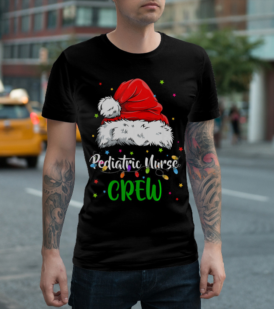 Santa Hat Pediatric Nurse Crew Xmas Lights T-Shirt