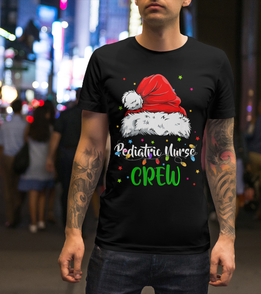 Santa Hat Pediatric Nurse Crew Xmas Lights T-Shirt