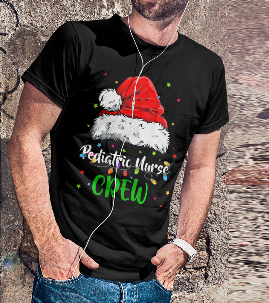 Santa Hat Pediatric Nurse Crew Xmas Lights T-Shirt