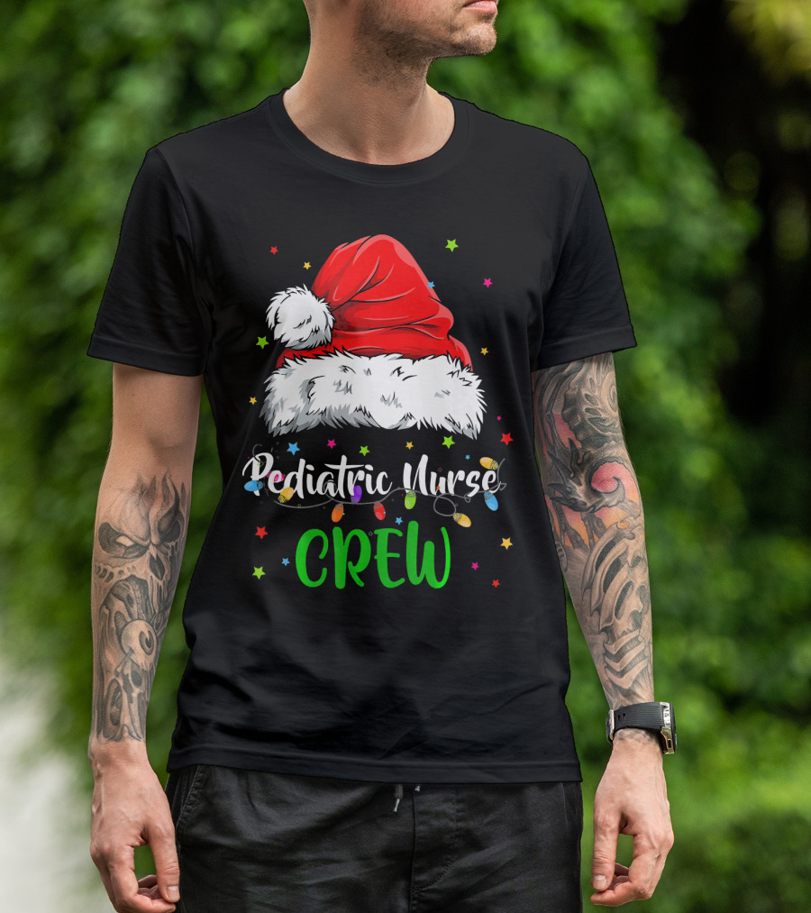 Santa Hat Pediatric Nurse Crew Xmas Lights T-Shirt