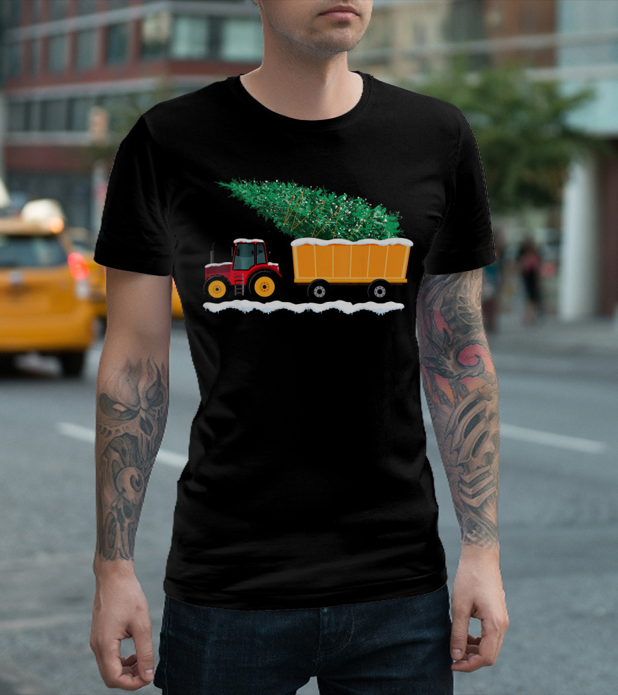 Vintage Tractor Hauling Big Christmas Tree Wagon T-Shirt