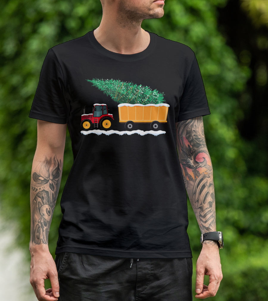 Vintage Tractor Hauling Big Christmas Tree Wagon T-Shirt