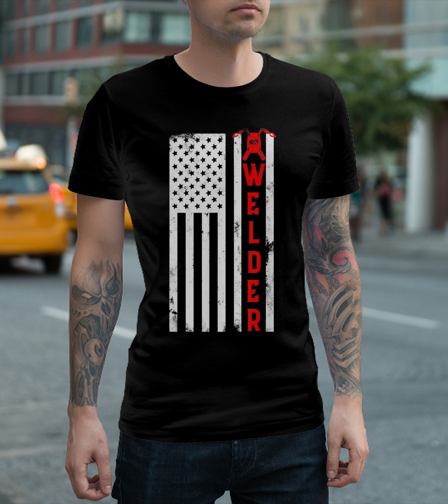Welder American Flag Welding Helmet T-Shirt