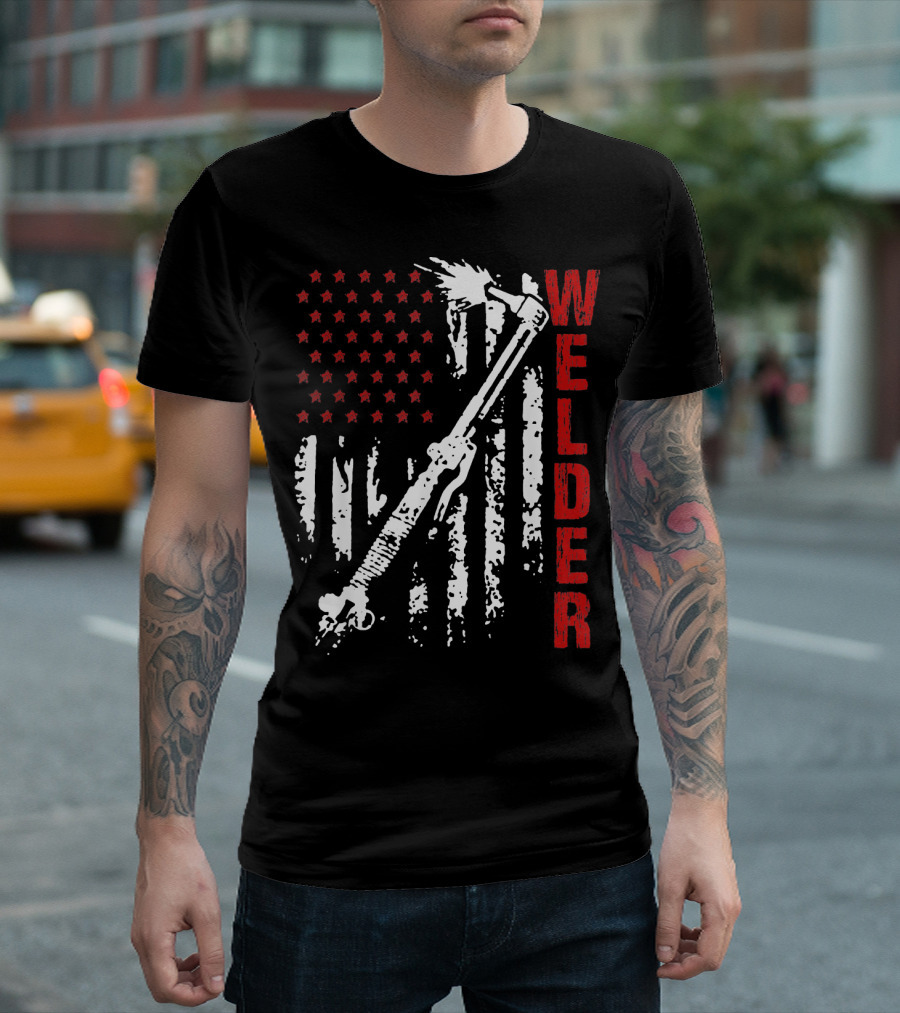 Welders Welder Torch and American Flag T-Shirt