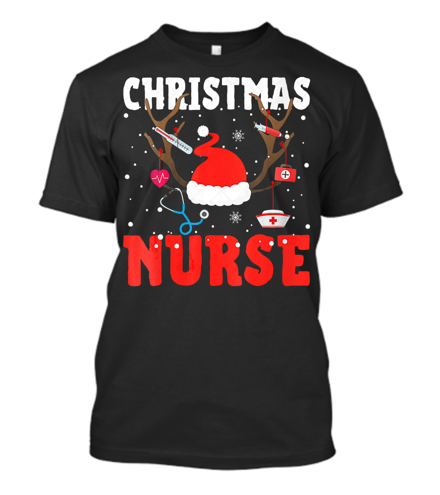 Christmas Nurse Hat Antlers Stethoscope Syringe Ornaments T-Shirt