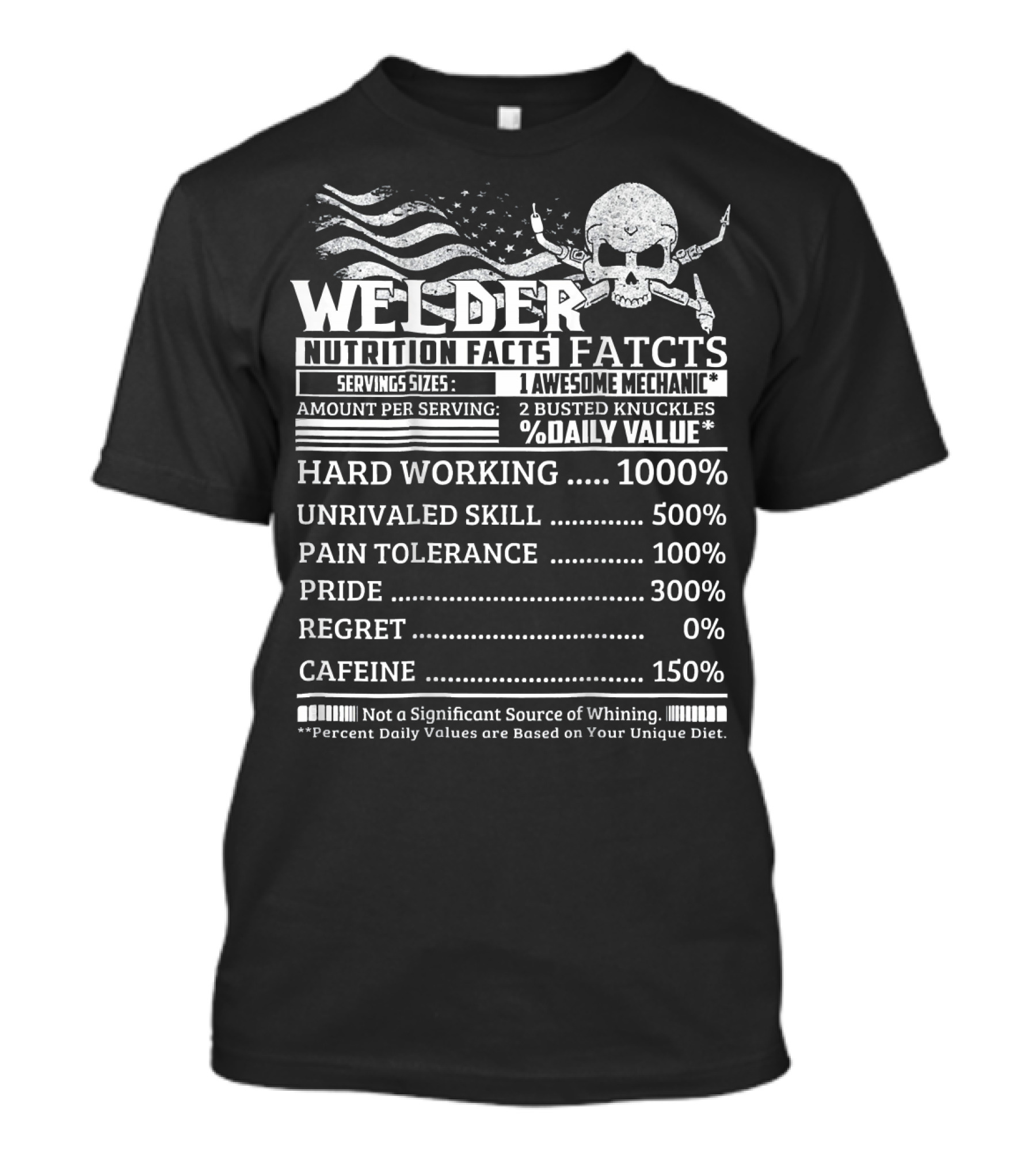 Welder Nutrition Facts Hard Working Unrivaled Skill Pain Tolerance Pride Caffeine T-Shirt