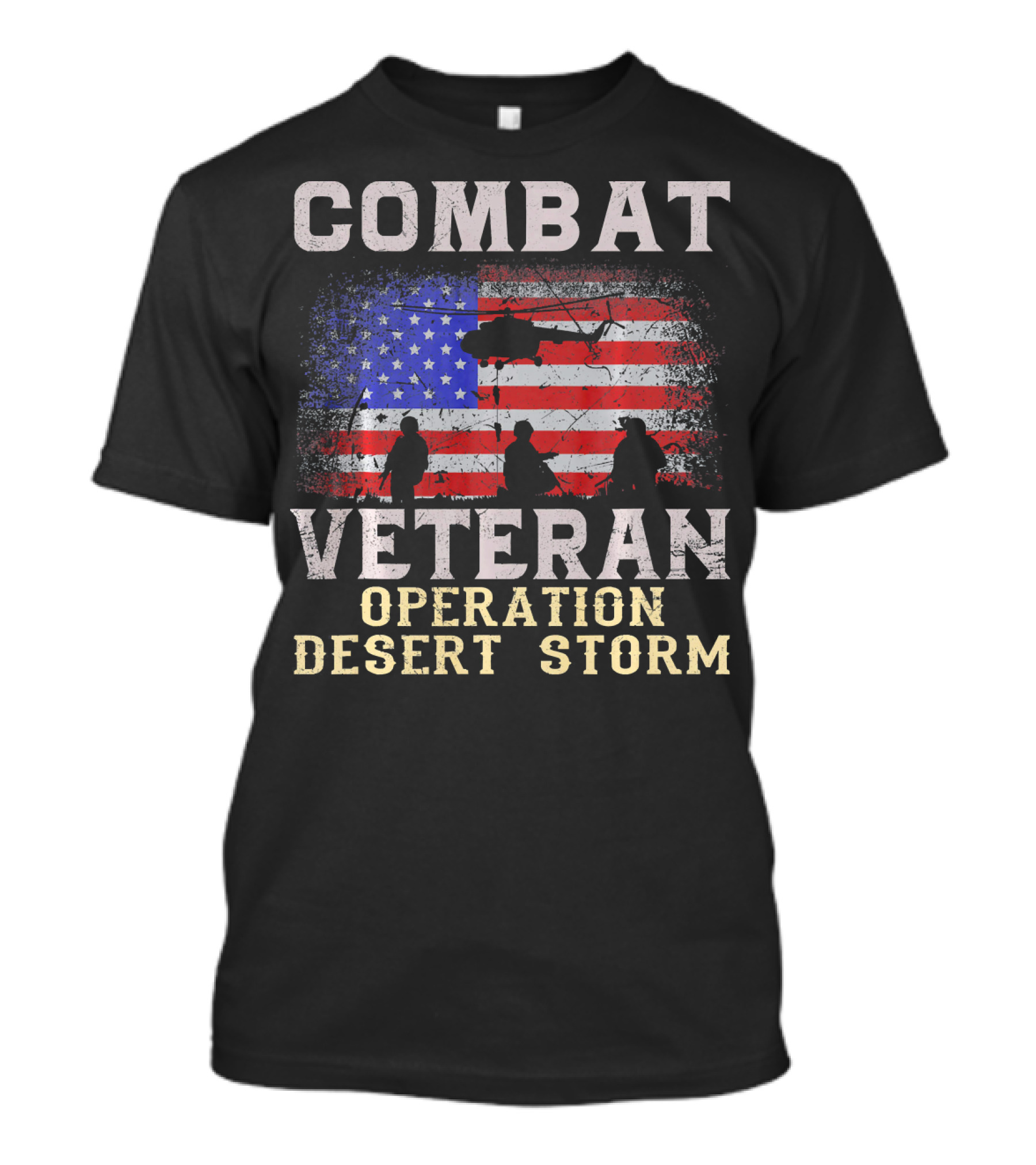 Combat Veteran Operation Desert Storm American Flag Helicopter T-Shirt