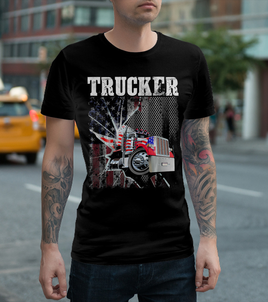 TRUCKER American Flag Womens Patriotic T-Shirt