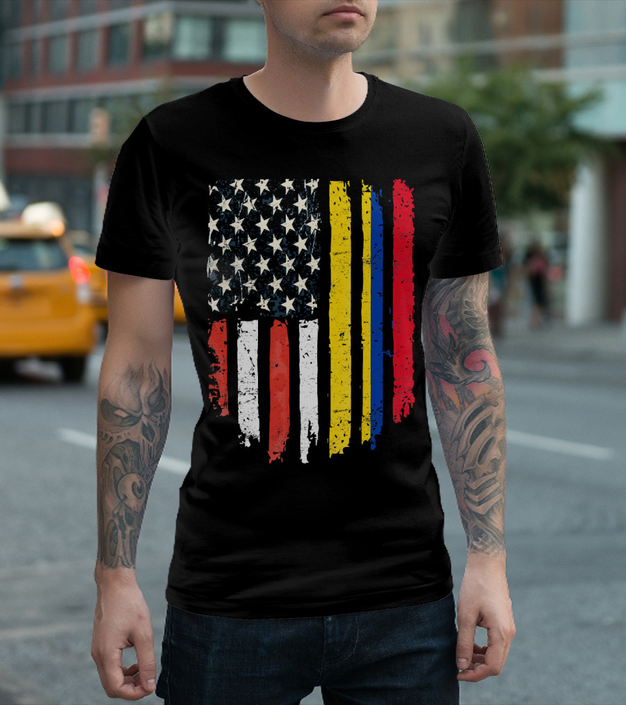 Colombian American Flag USA Colombia Dual Heritage Stripes T-Shirt