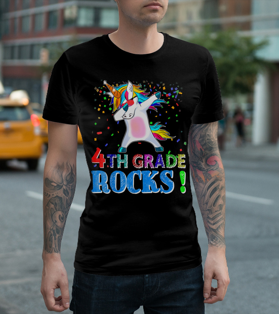 4th Grade Rocks Dabbing Unicorn Confetti T-Shirt