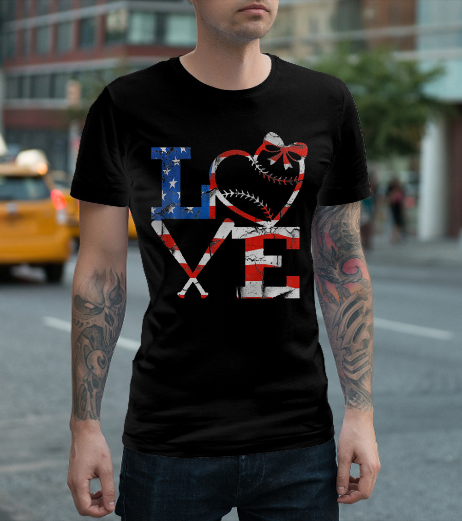 LOVE 4th Of July Baseball USA Patriot Merica T-Shirt