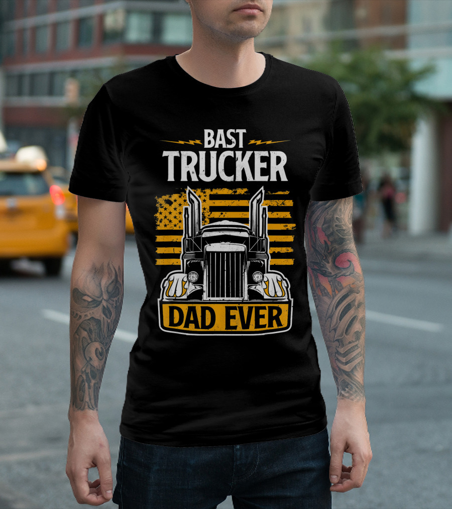 Bast Trucker Dad Ever Vintage American Flag Truck T-Shirt