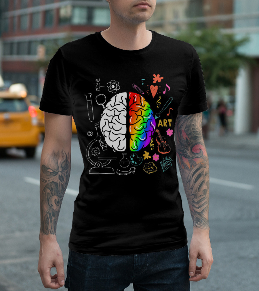 Colorful Brain Music Lover with Science and Art Elements T-Shirt