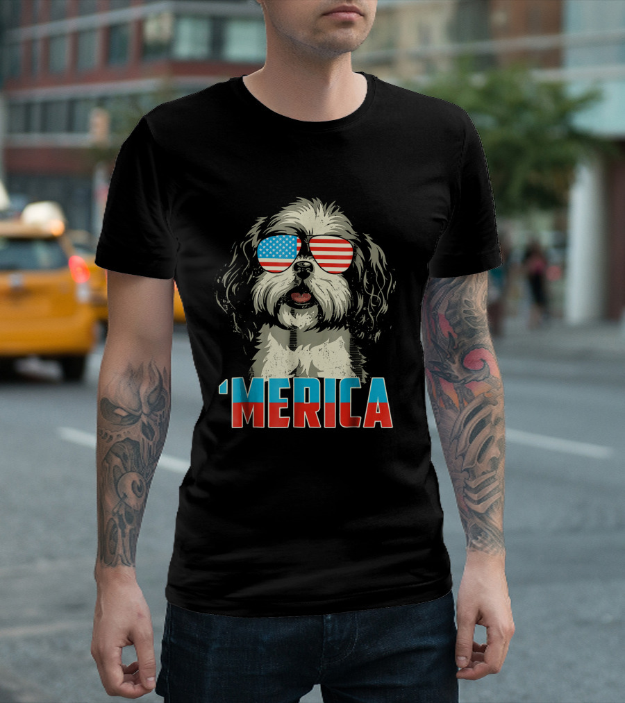 Patriotic 4th Of July Shih Tzu 'Merica Sunglasses T-Shirt