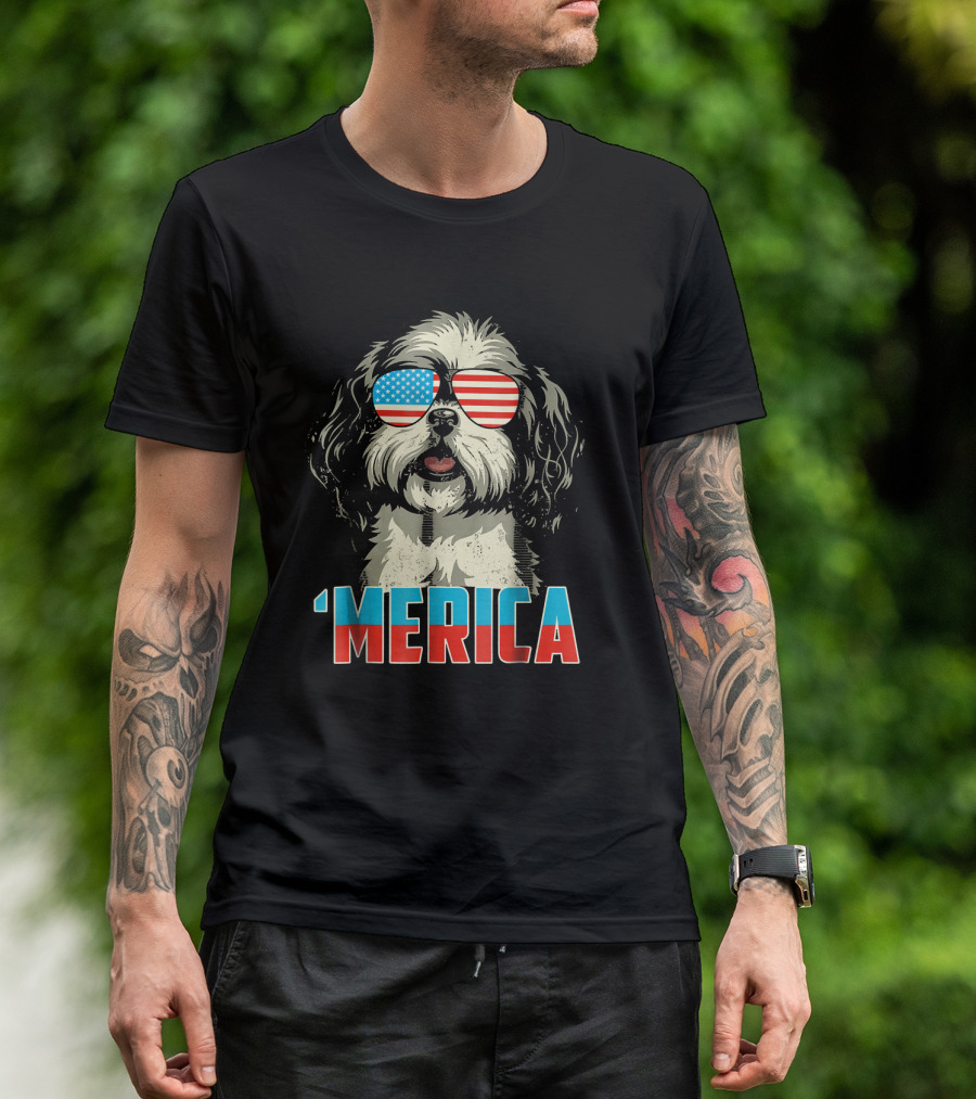 Patriotic 4th Of July Shih Tzu 'Merica Sunglasses T-Shirt
