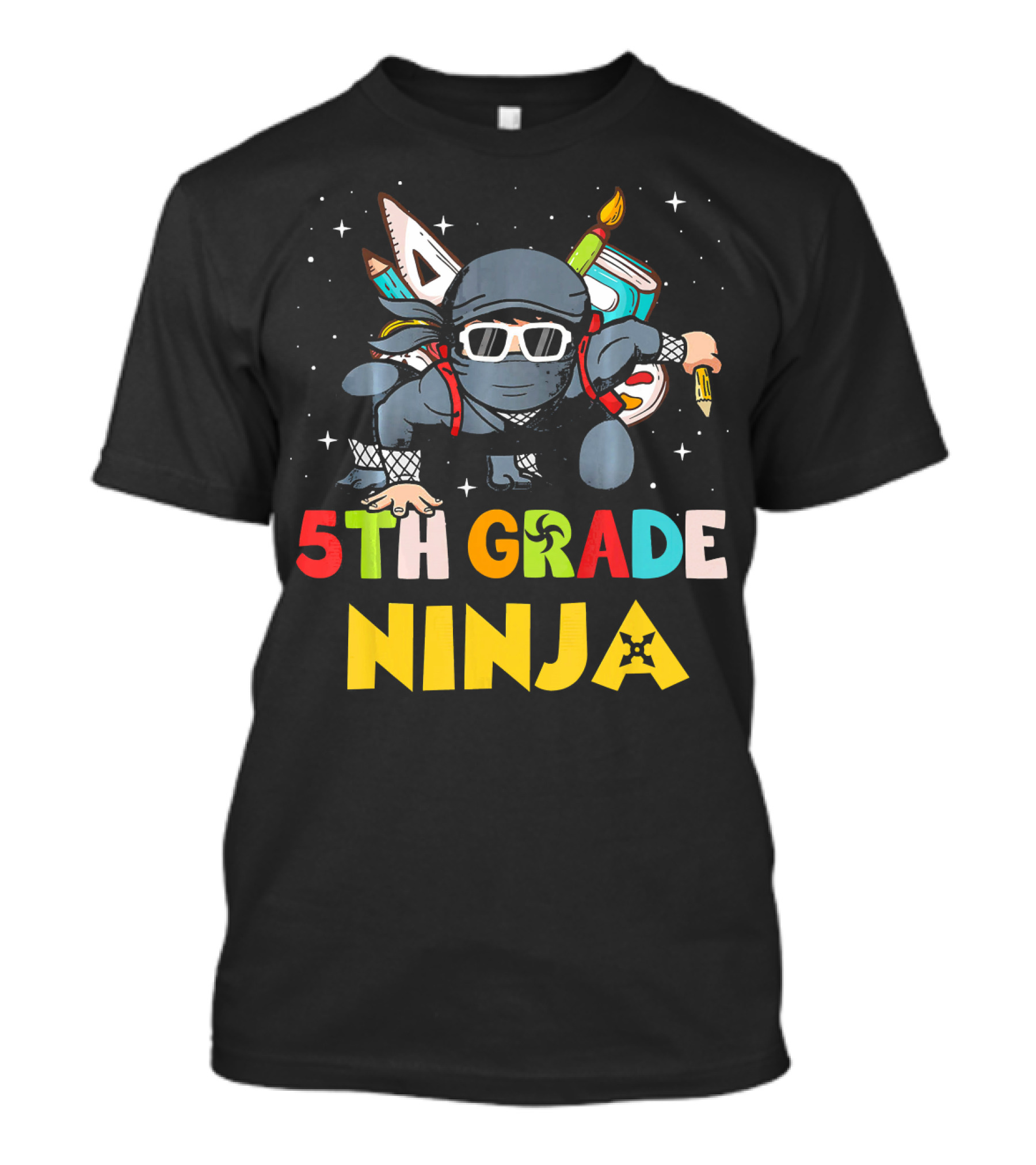 5th Grade Ninja Back To School First Day Adventure With Books And Pencil T-Shirt