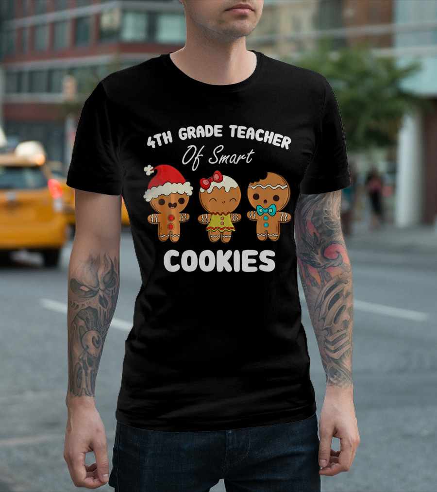 4th Grade Teacher Of Smart Cookies Gingerbread Trio T-Shirt