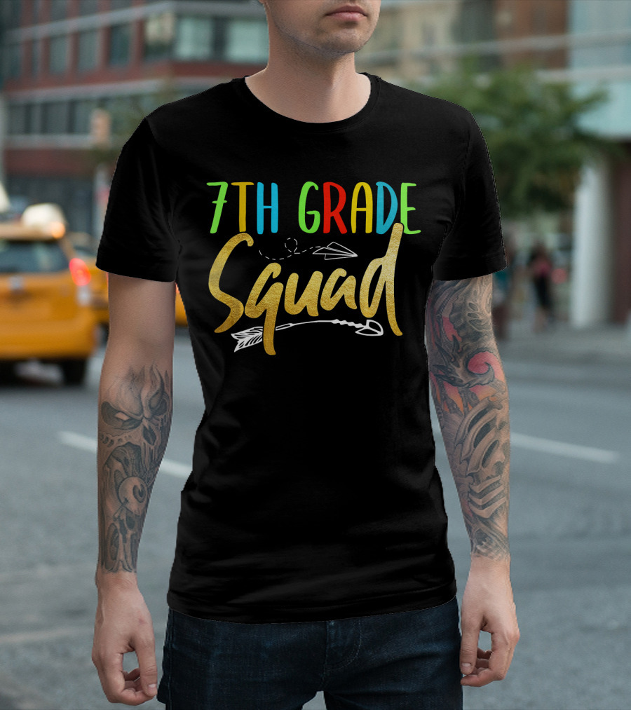7th Grade Squad Golden Paper Airplane Arrow T-Shirt