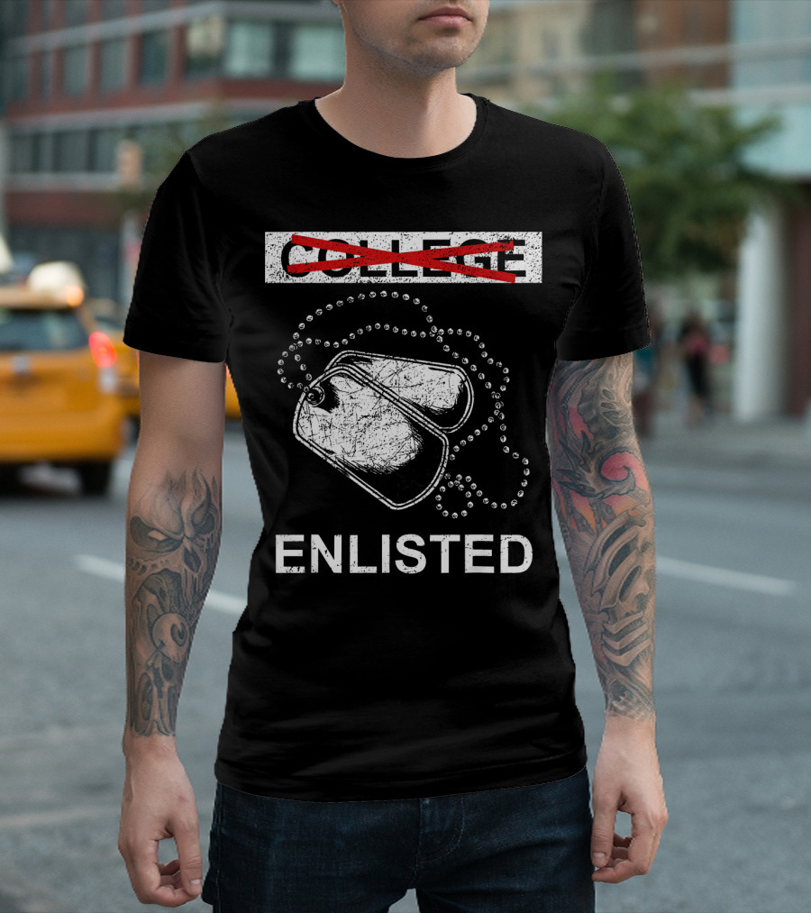 Enlisted Military Dog Tags College Crossed Out T-Shirt