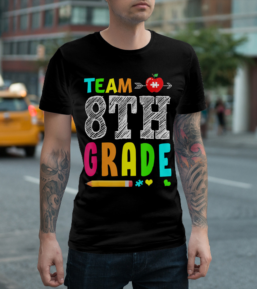 Team 8th Grade Autism Apple Puzzle Back to School T-Shirt