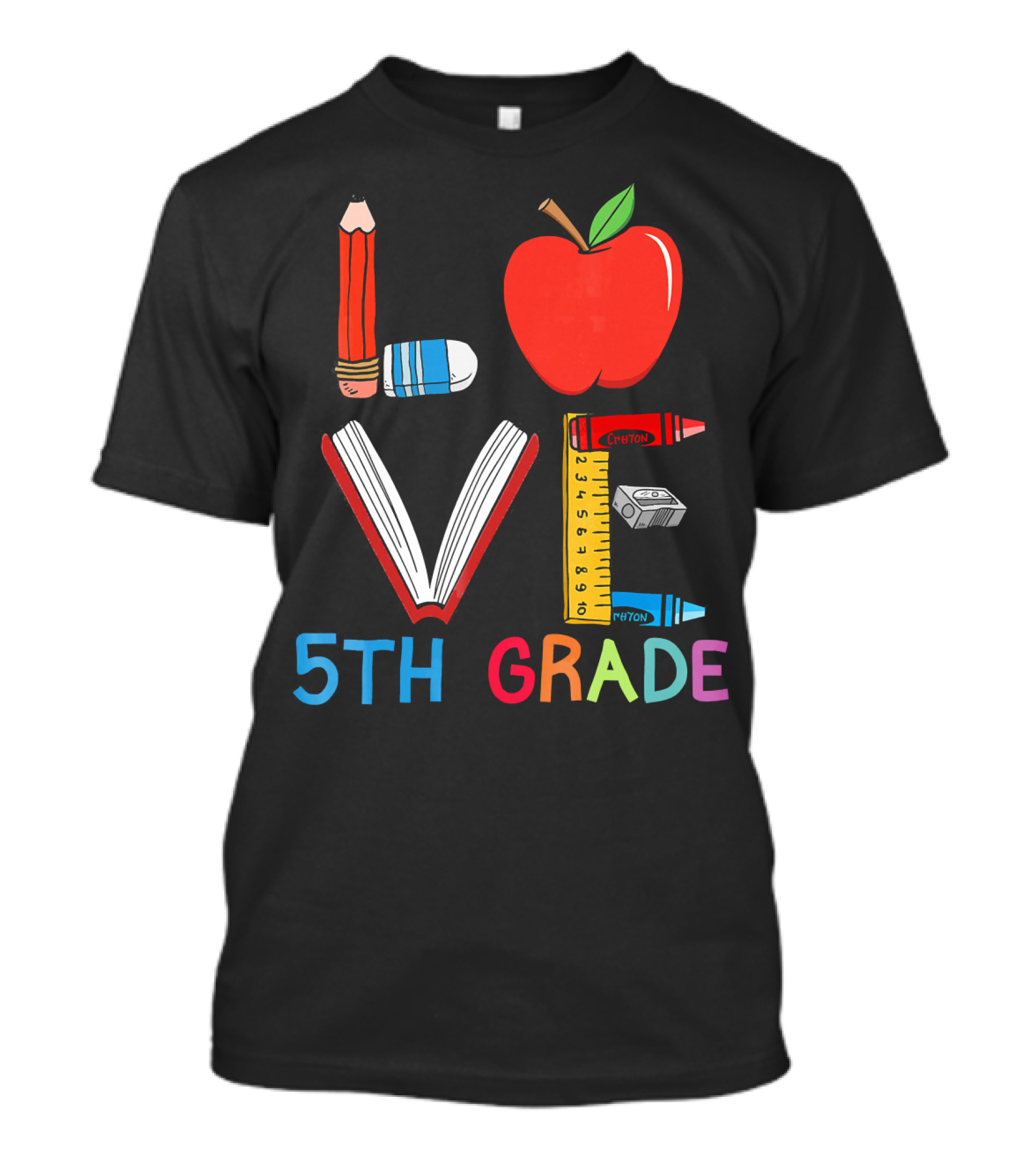 5th Grade LOVE Teacher Apple Pencil Book Ruler Crayon T-Shirt
