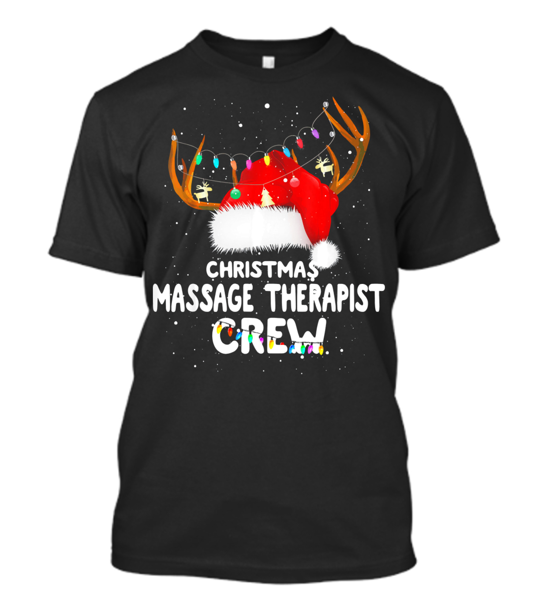 Christmas Massage Therapist Crew Santa Hat Reindeer Lights T-Shirt
