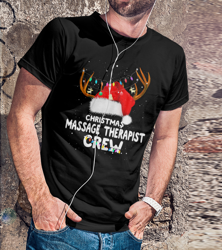 Christmas Massage Therapist Crew Santa Hat Reindeer Lights T-Shirt