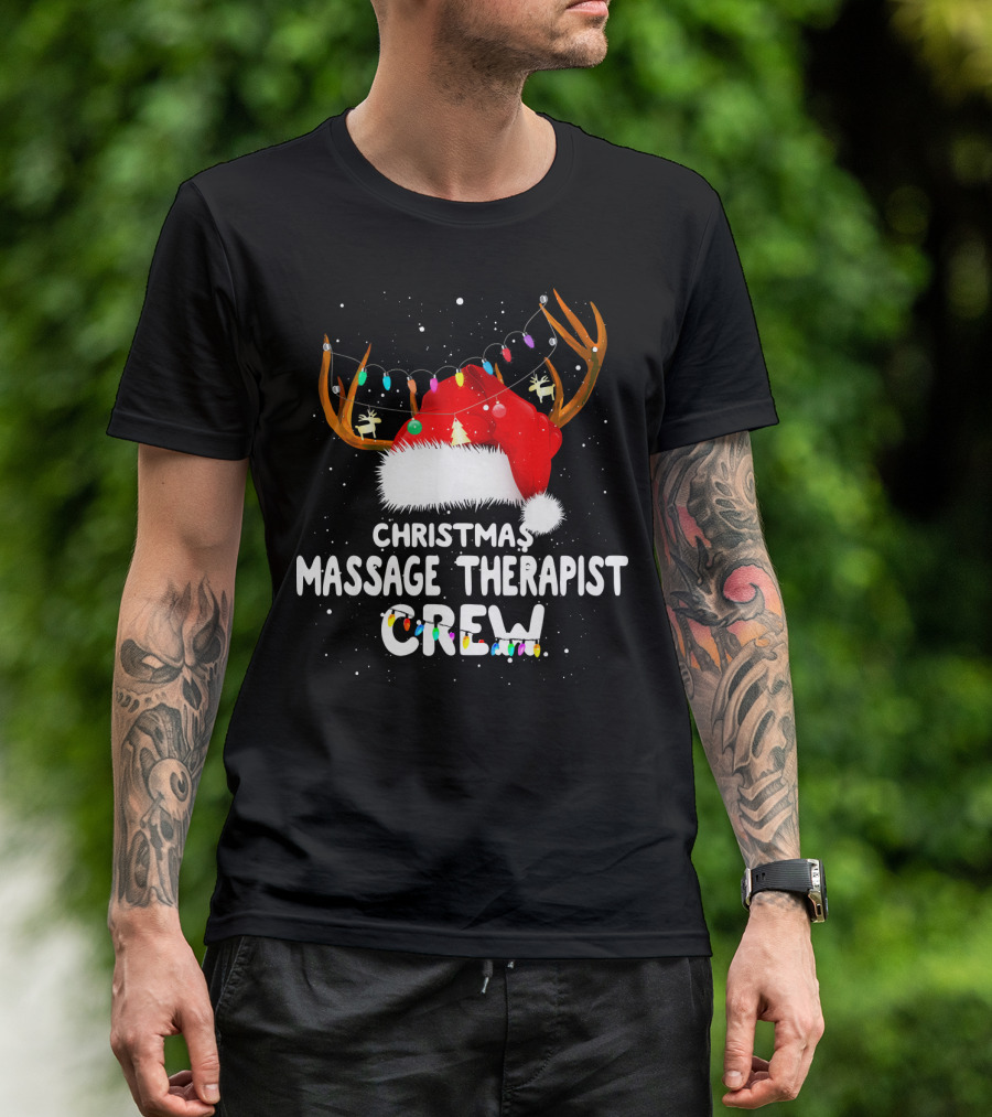 Christmas Massage Therapist Crew Santa Hat Reindeer Lights T-Shirt