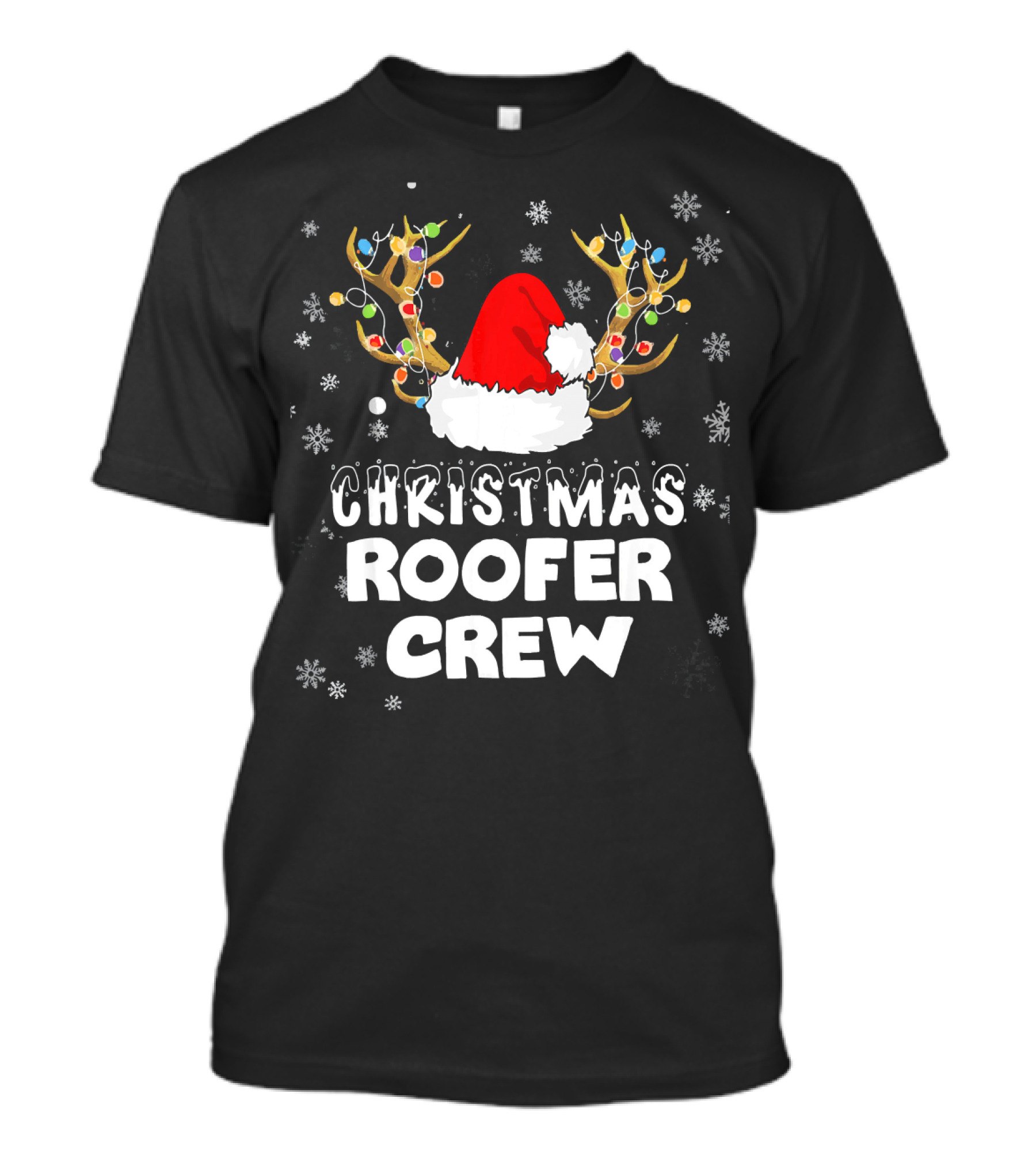 Christmas Roofer Crew Santa Hat Reindeer Antlers Snowflakes T-Shirt