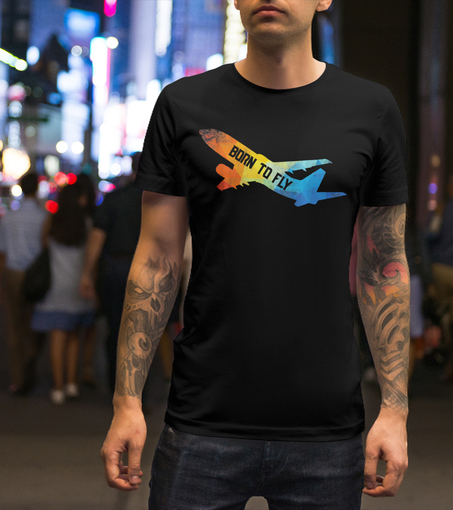 Born To Fly Airplane Pilot Multicolor T-Shirt