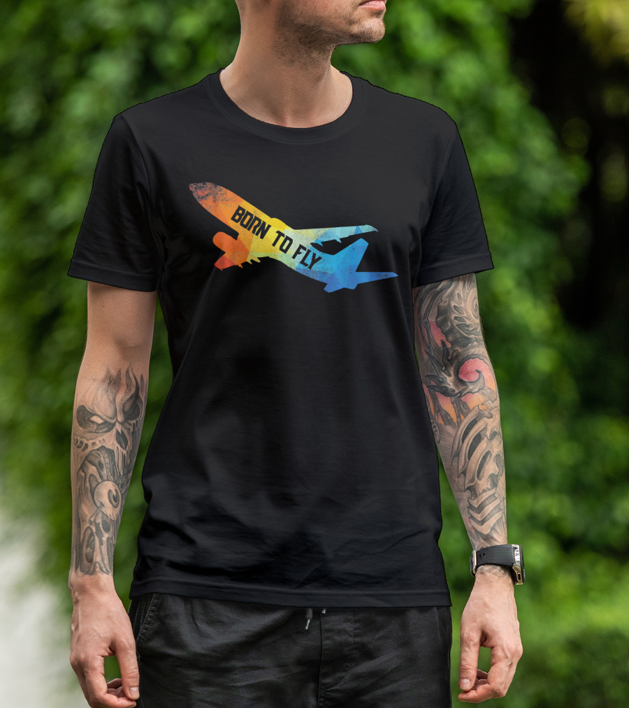 Born To Fly Airplane Pilot Multicolor T-Shirt