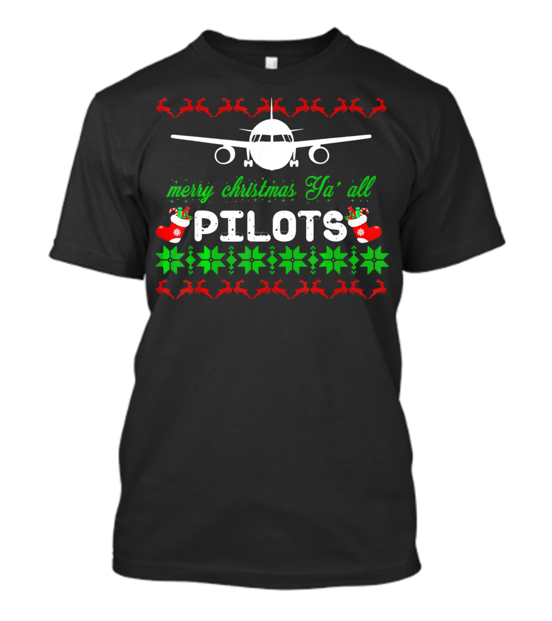 Merry Christmas Ya' All Pilots Airplane Reindeer Holiday T-Shirt