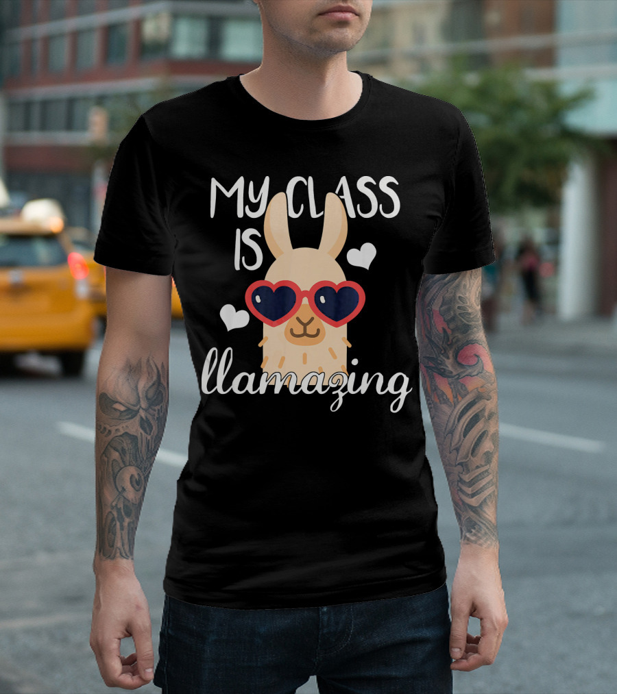 My Class Is Llamazing Cute Llama With Heart Glasses T-Shirt