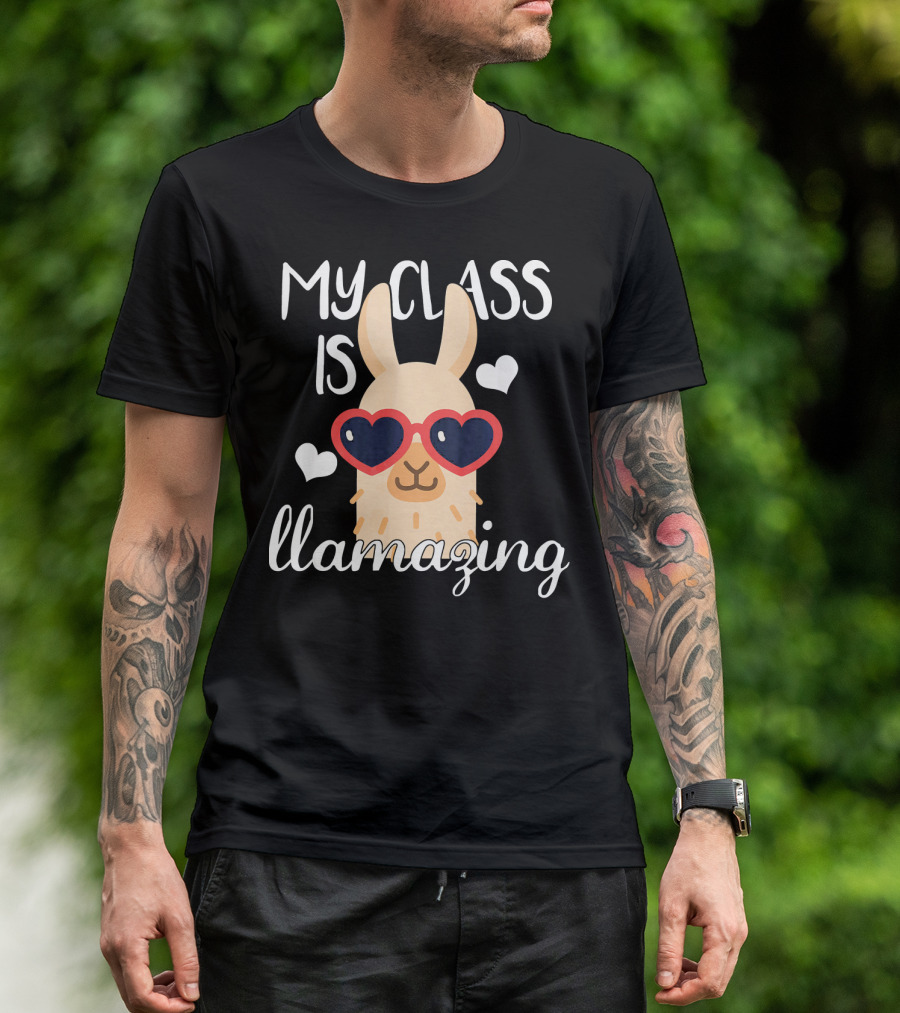 My Class Is Llamazing Cute Llama With Heart Glasses T-Shirt