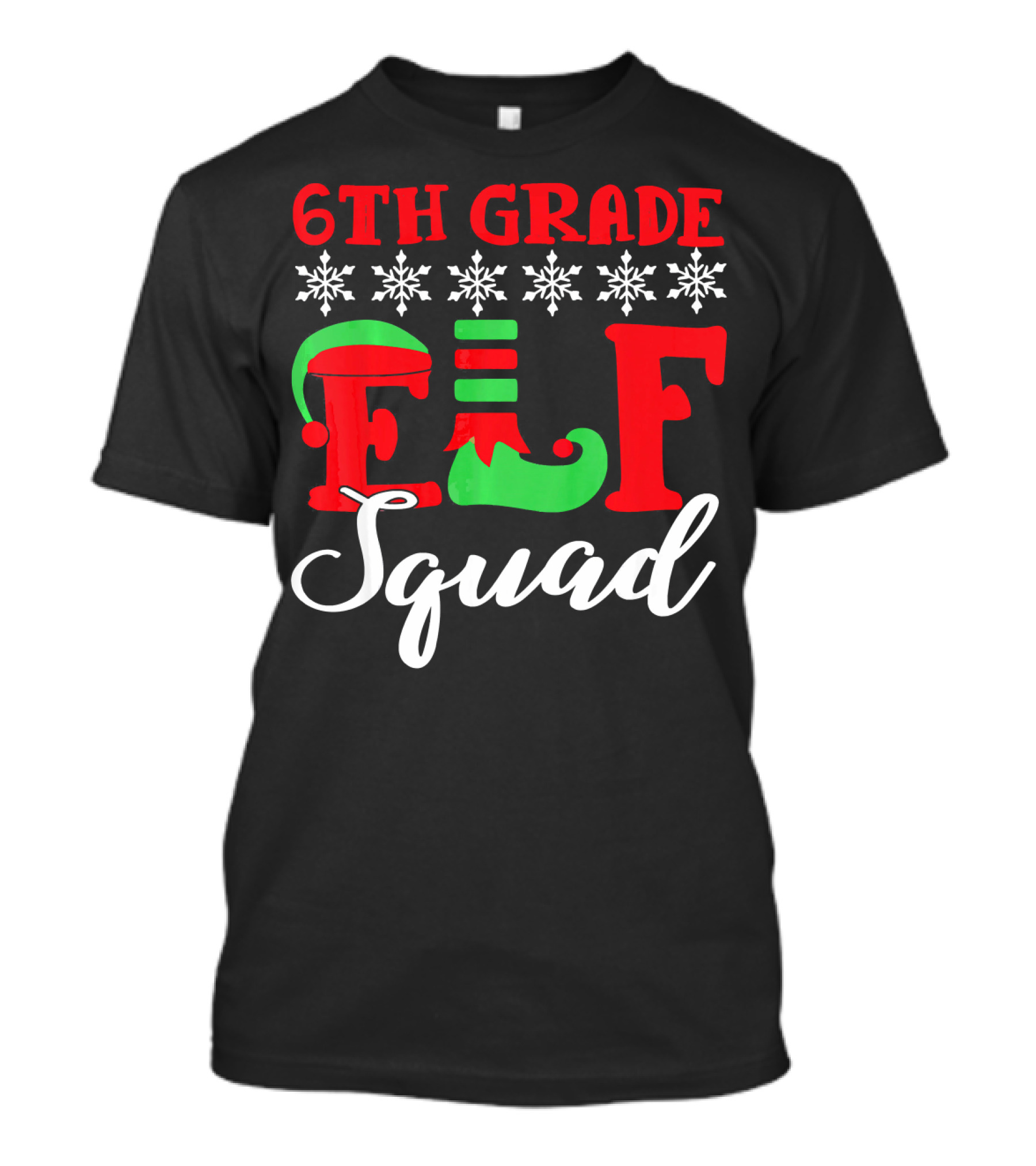 6th Grade ELF Squad Christmas Snowflakes Hat Boot T-Shirt