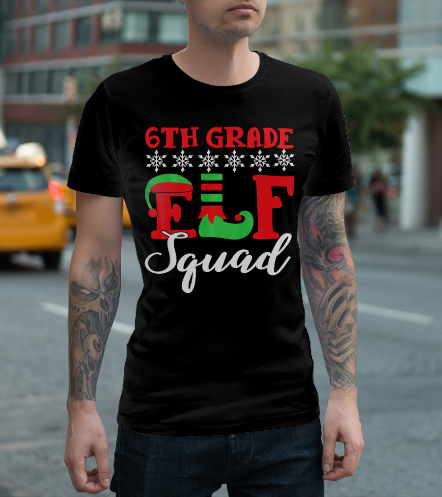 6th Grade ELF Squad Christmas Snowflakes Hat Boot T-Shirt