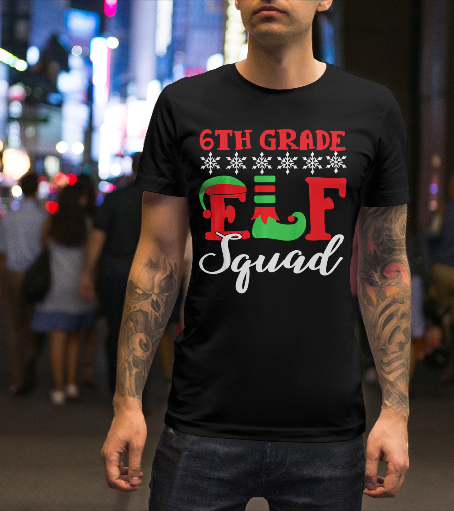 6th Grade ELF Squad Christmas Snowflakes Hat Boot T-Shirt