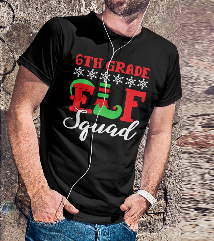 6th Grade ELF Squad Christmas Snowflakes Hat Boot T-Shirt