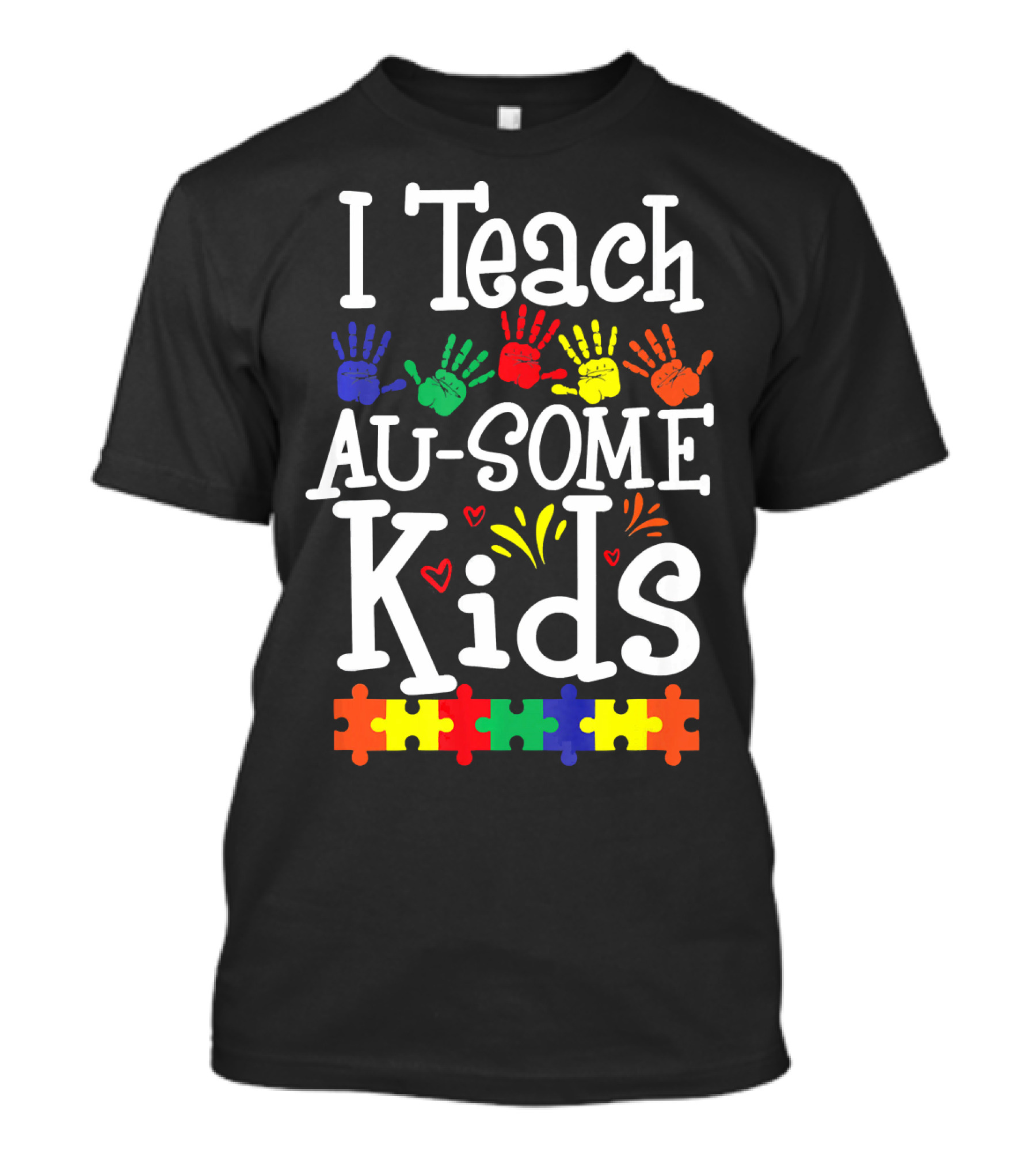 I Teach Au-Some Kids Rainbow Puzzle Pieces Handprints T-Shirt
