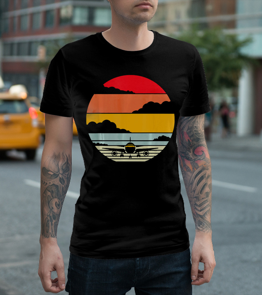 Retro Airplane Sunset Pilot Aesthetic T-Shirt