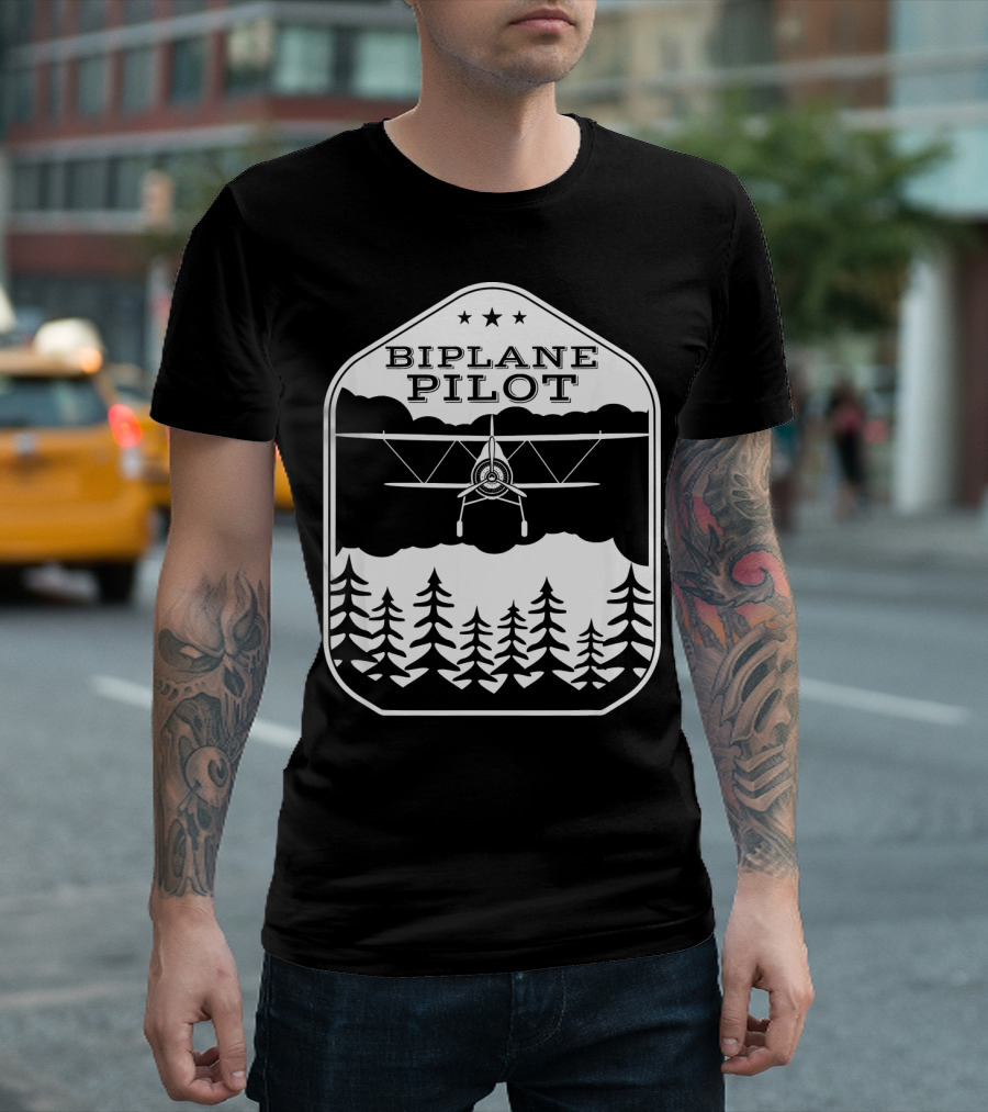 Biplane Pilot Aviation Flying Over Forest T-Shirt